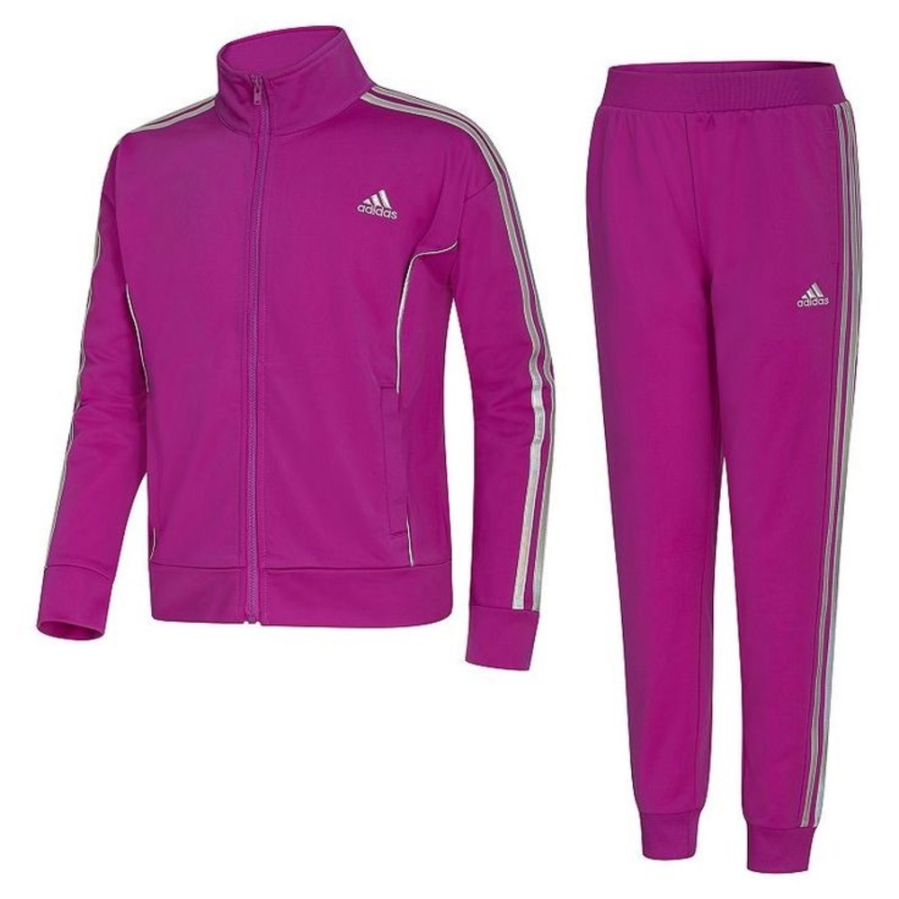 Adidas Girls 2-Piece Tracksuit Set NWT Size M (10/12) Sonic Fuchsia